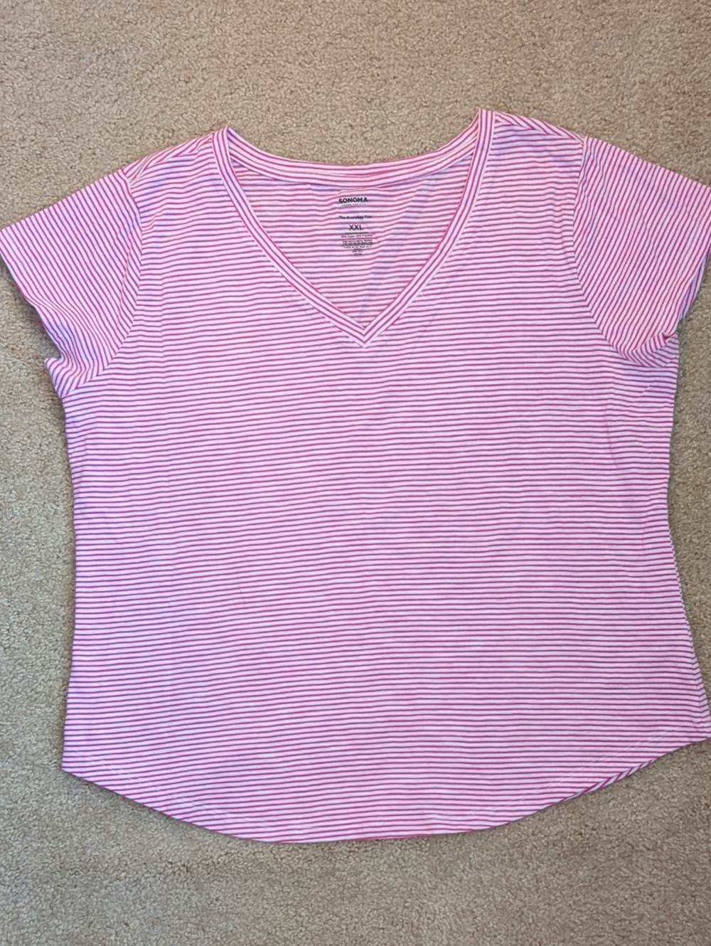 Sonoma Pink & White Striped V-Neck Short Sleeve Tee